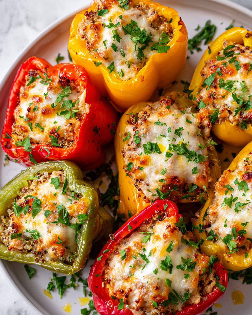 Pimientos rellenos de pollo molido, una receta colorida y saludable, ideal para compartir con la familia en reuniones.