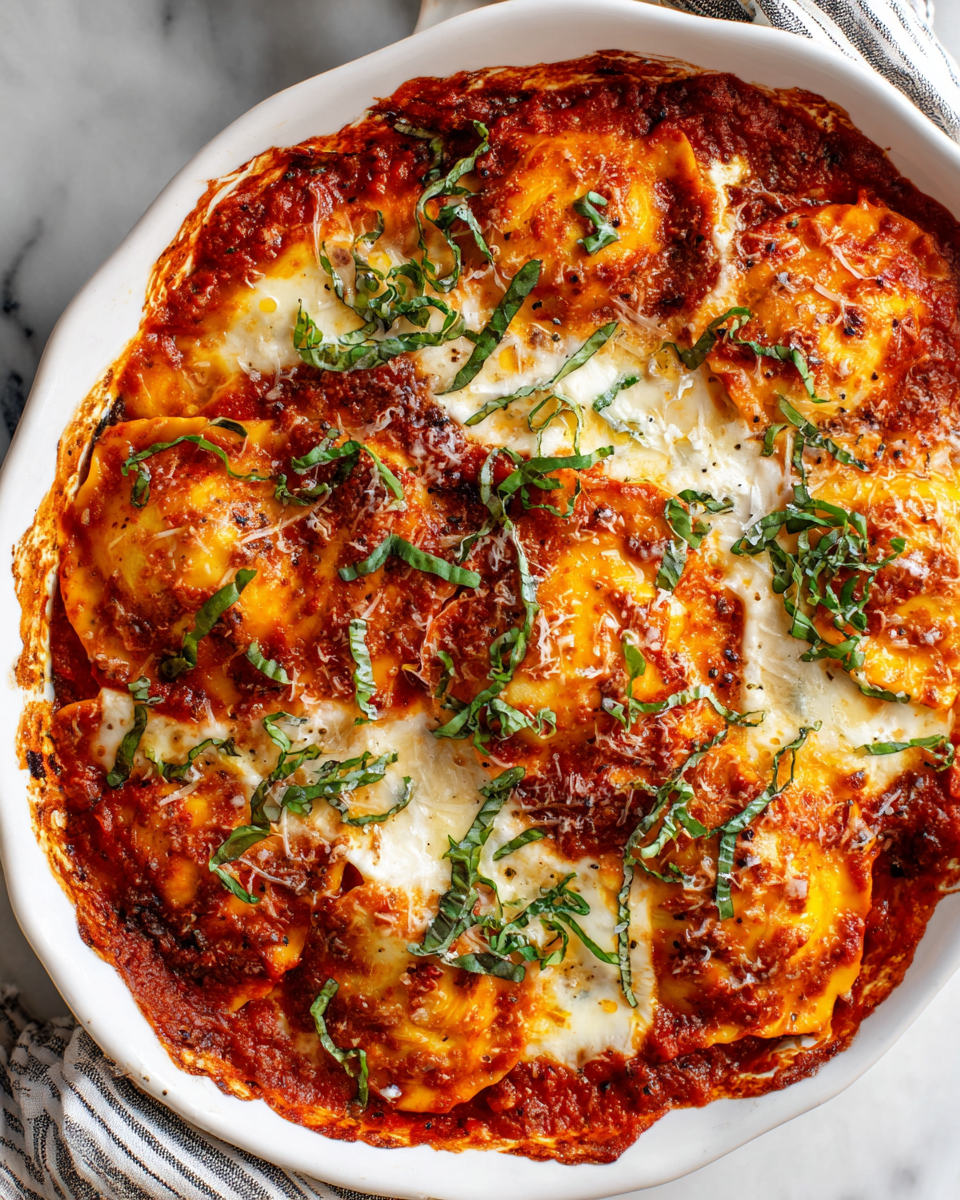Ravioli al horno con marinara y mezcla de quesos, un plato perfecto para cenas familiares