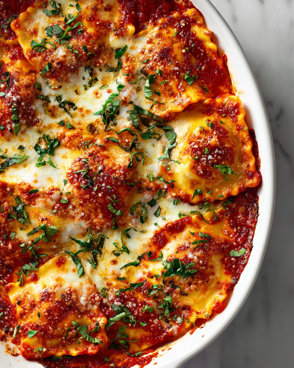 Ravioli al horno con marinara y mezcla de quesos, un plato perfecto para cenas familiares