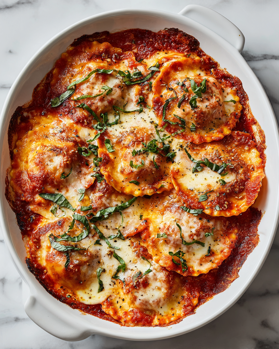 Ravioli al horno con marinara y mezcla de quesos, un plato perfecto para cenas familiares