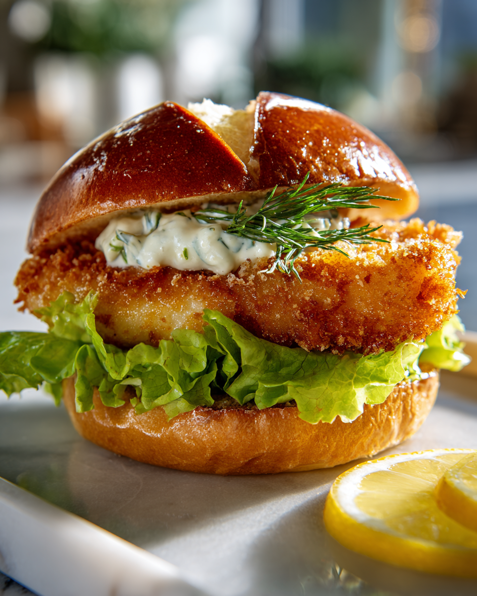Disfruta el Sándwich Filet O' Fish Perfecto Sándwich Filet O' Fish crujiente con ensalada y salsa tártara.