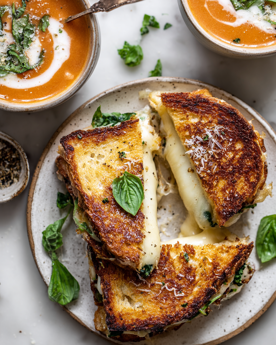 Disfruta un Sándwich de Queso Provolone a la Parrilla Sándwich de queso provolone a la parrilla, ideal para otoño. Receta fácil y rápida, perfecta para disfrutar con sopa de tomate.