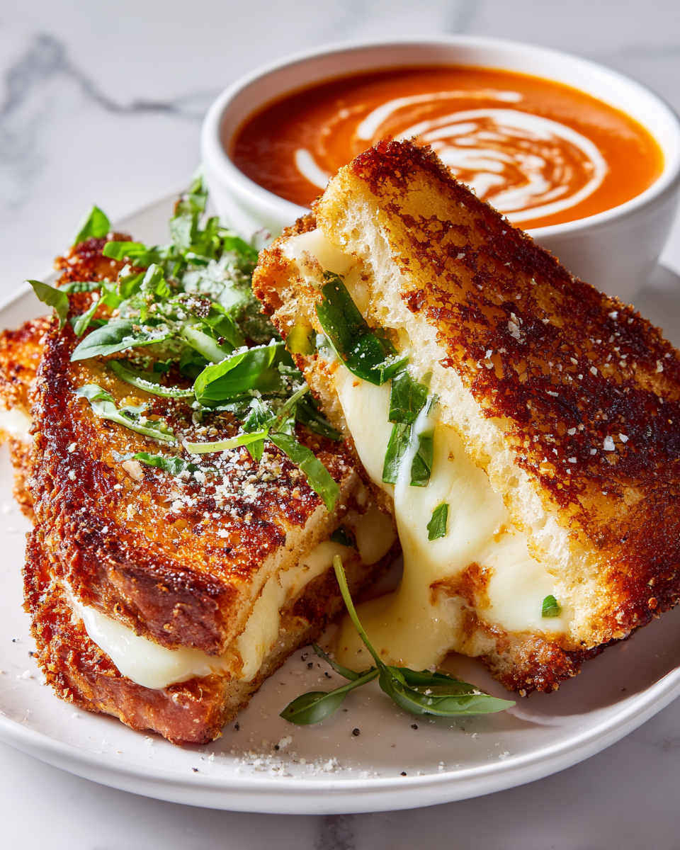 Disfruta un Sándwich de Queso Provolone a la Parrilla Sándwich de queso provolone a la parrilla, ideal para otoño. Receta fácil y rápida, perfecta para disfrutar con sopa de tomate.