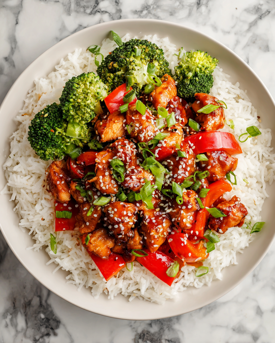 Sabroso Tazón de Pollo Teriyaki sobre Arroz Receta de tazón de pollo teriyaki sobre arroz con verduras frescas, ideal para comidas familiares y al aire libre.