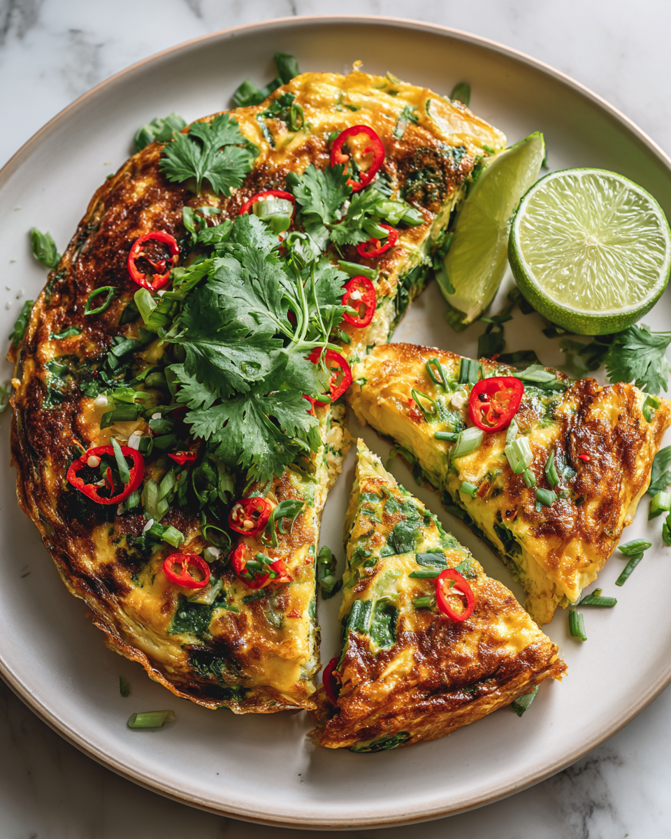 Deliciosa tortilla tailandesa para brunch Tortilla tailandesa colorida y vibrante, perfecta para brunch al aire libre.