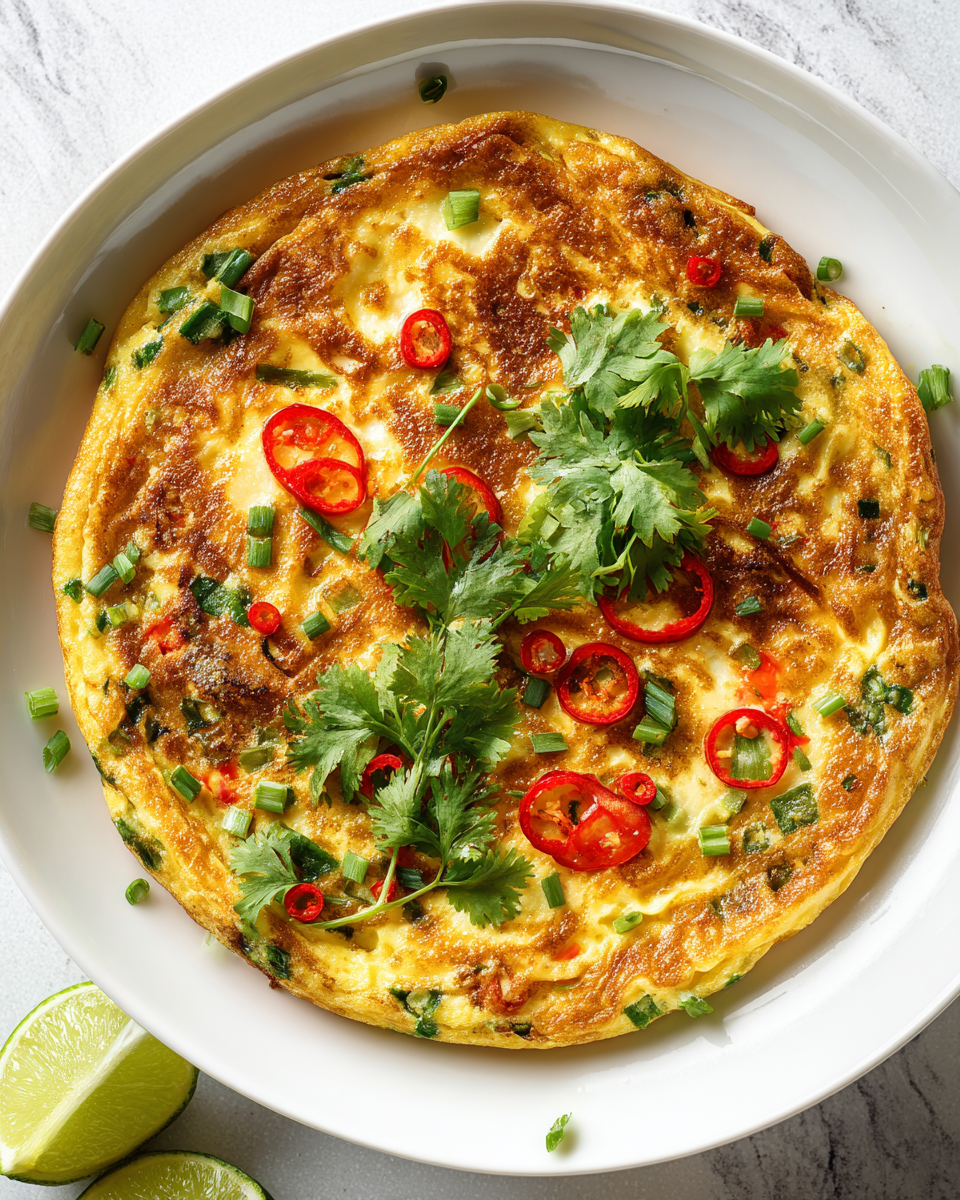 Deliciosa tortilla tailandesa para brunch Tortilla tailandesa colorida y vibrante, perfecta para brunch al aire libre.