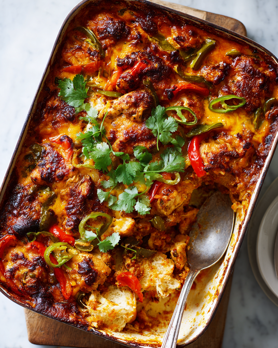 Delicioso Chili Chicken Bake para Compartir Chili Chicken Bake delicioso, receta fácil para cenas familiares, pollo al horno con verduras y queso.