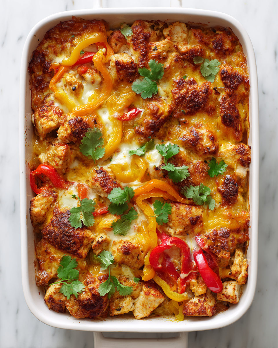 Delicioso Chili Chicken Bake para Compartir Chili Chicken Bake delicioso, receta fácil para cenas familiares, pollo al horno con verduras y queso.