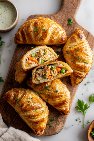 Deliciosos Mini Pasteles de Pollo para Compartir Mini pasteles de pollo dorados, perfectos para festividades en familia con un relleno delicioso y crujiente.