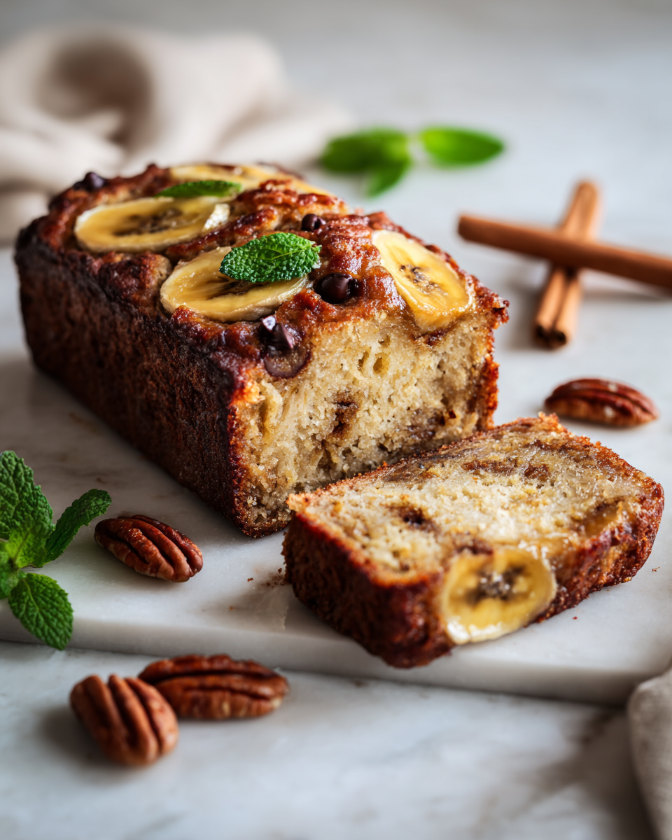 Receta de pan de plátano húmedo ideal para reuniones familiares y festividades en España, fácil de hacer y delicioso.