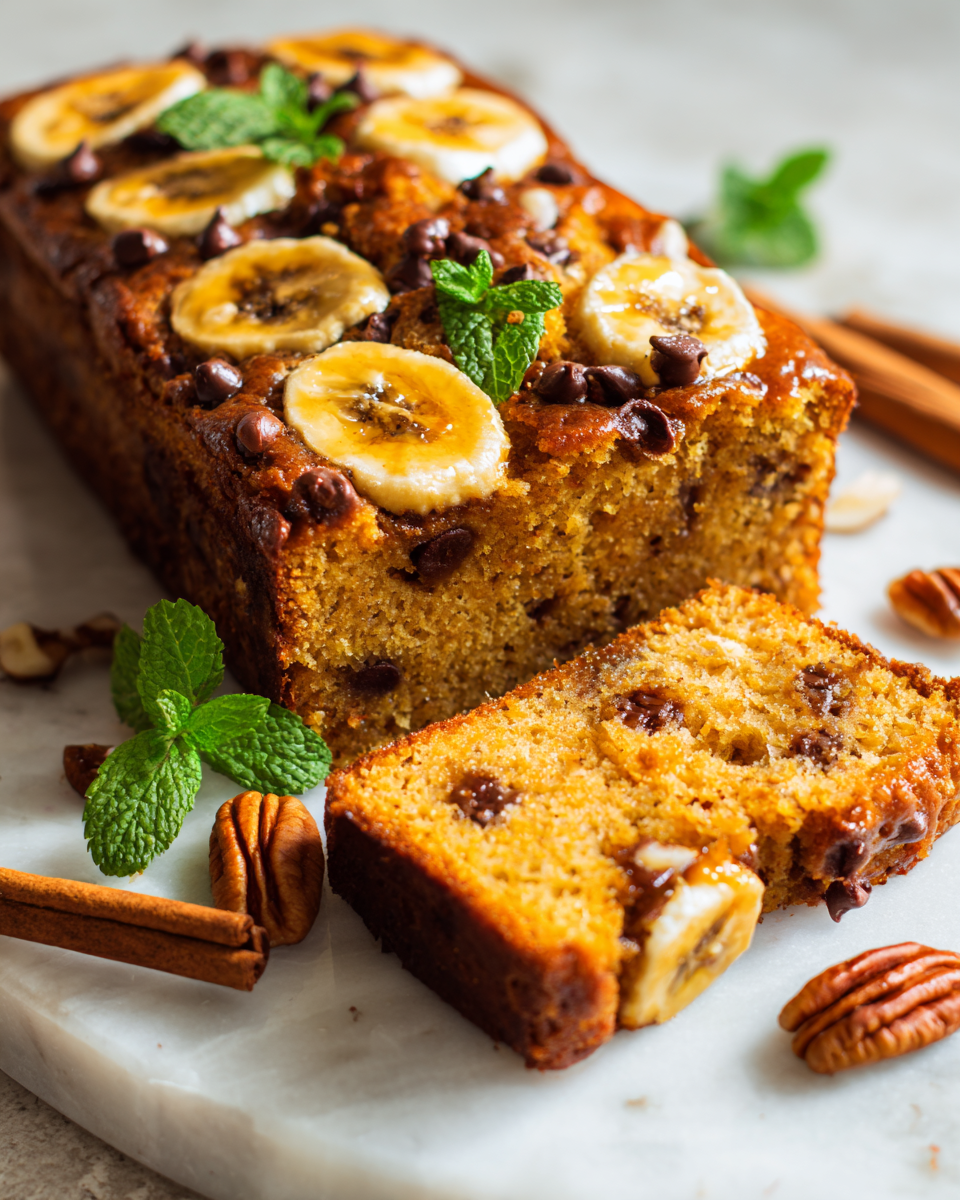 Receta de pan de plátano húmedo ideal para reuniones familiares y festividades en España, fácil de hacer y delicioso.
